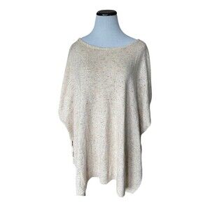 Womens Speckled Knit Poncho Sweater Size M/L Beige Oversized Cozy Layering Indie